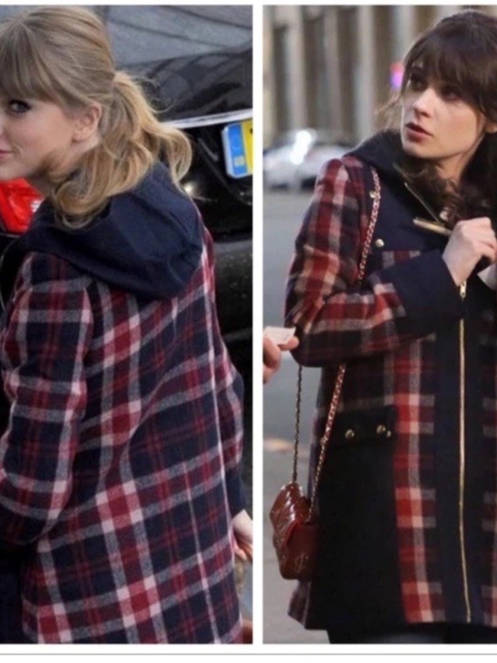 Anthropologie Madchen Plaid Riveted Coat (Sz M) Hooded Wool Blend Navy Blue Red